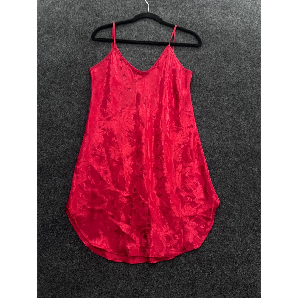 Honors Intimates Red Floral Satin Chemise Nightgown V-Neck Spaghetti Strap Med